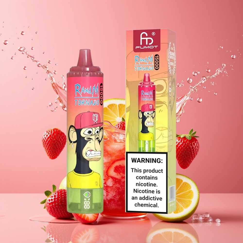 Suomi tukku RandM Fumot Tornado 15000 Puffs 25ml 850mAh Mesh Coil Type-C LCD Mansikka-vesimeloni-limonadi Disposable Vape