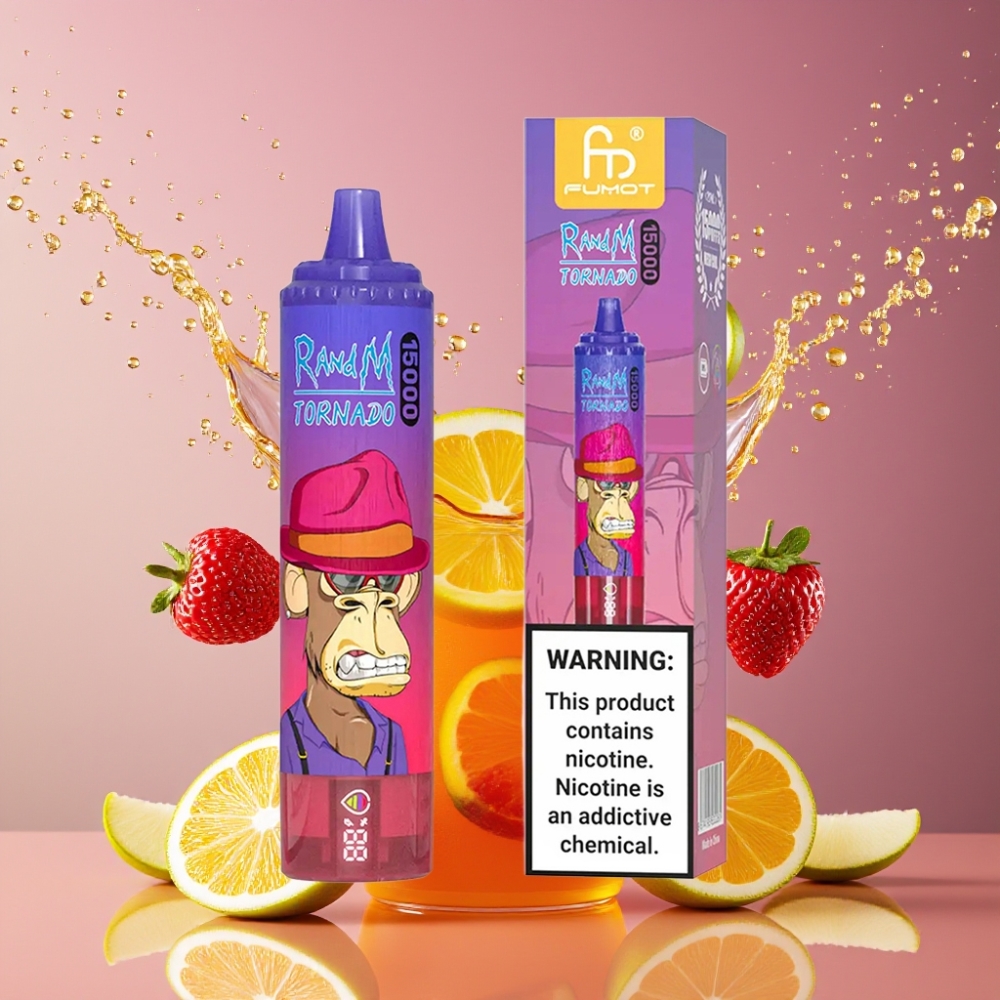 Suomi tukku RandM Fumot Tornado 15000 Puffs 25ml 850mAh Type-C LCD Disposable Vape Hapan Omena
