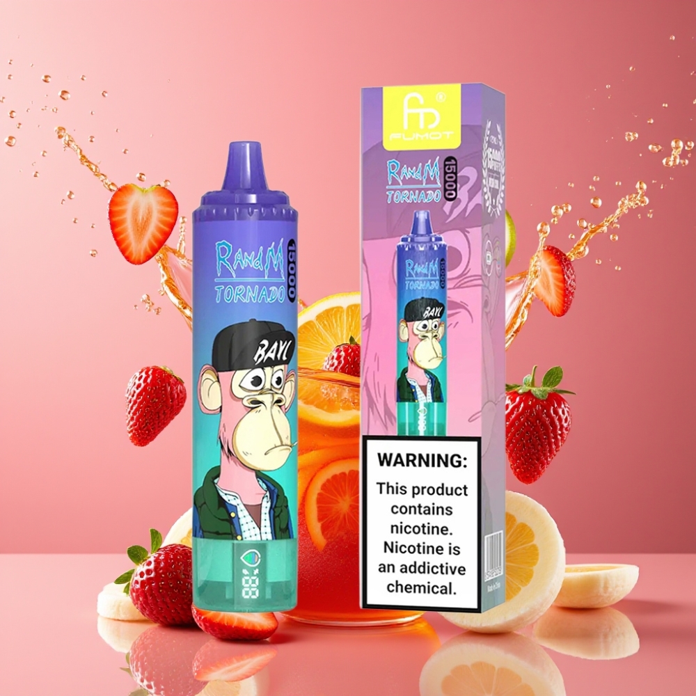 Suomi tukku RandM Fumot Tornado 15000 Puffs 25ml Mansikka-Banaani 850mAh Type-C LCD Mesh Coil Disposable Vape