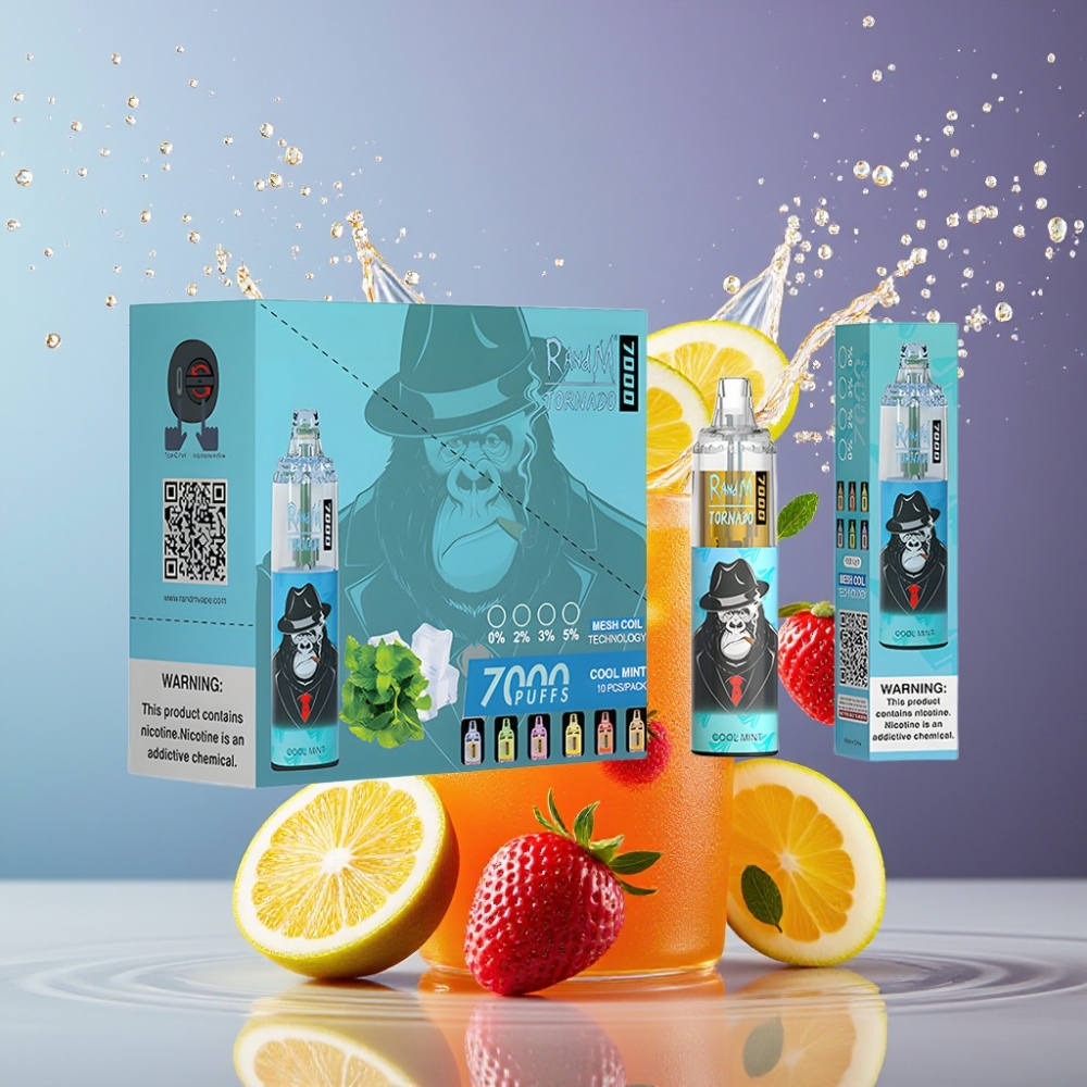 Suomi tukku RandM Fumot Tornado 7000 Disposable Vape 14ML E-liquid 850MAH Battery Mesh Coil Cool Mint