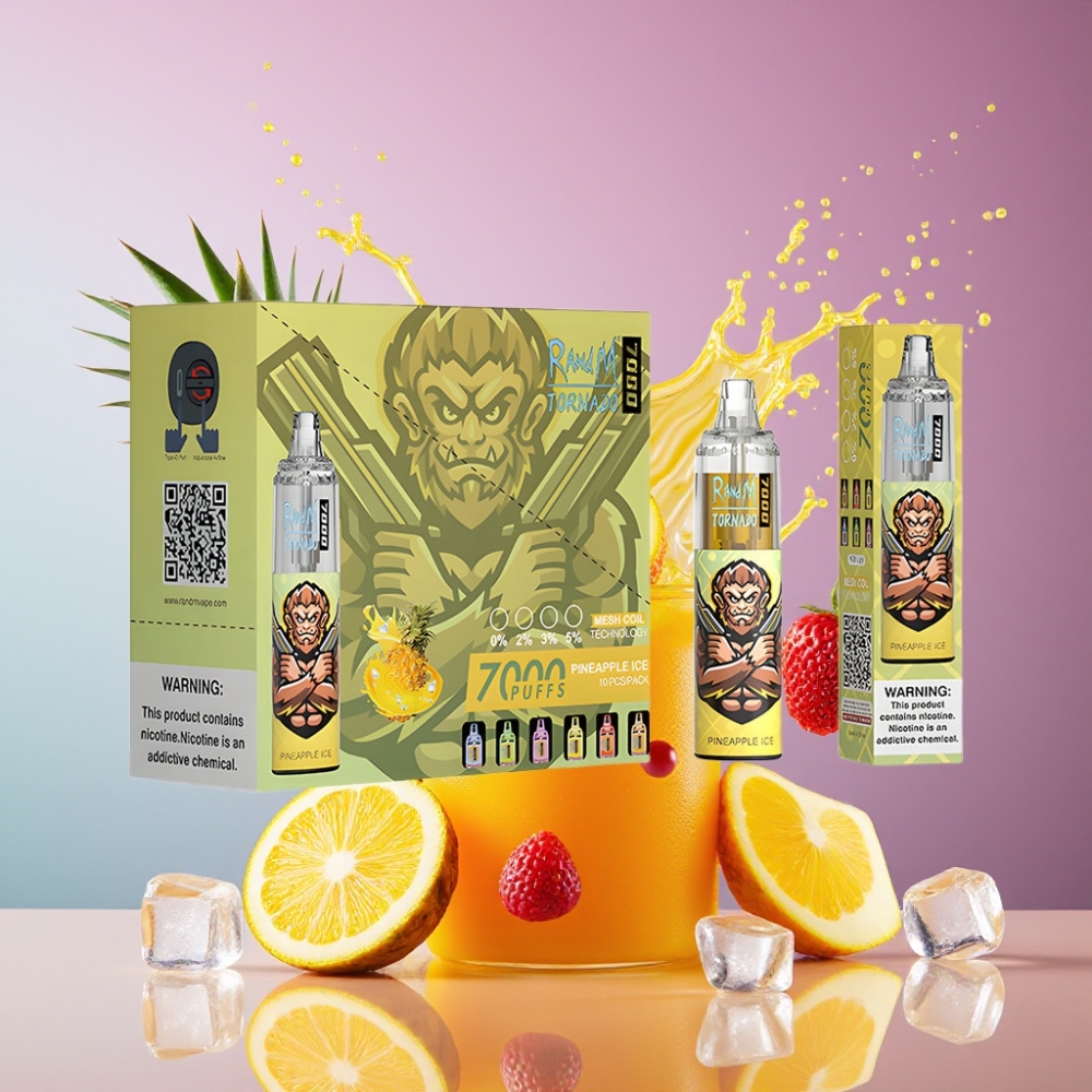 Suomi tukku RandM Fumot Tornado 7000 Disposable Vape 14ML E-liquid 850MAH Mesh Coil Ananass-Jää