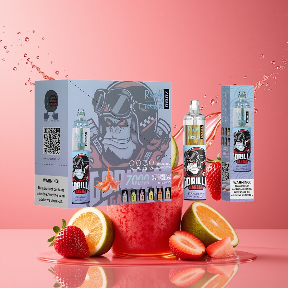 Suomi tukku RandM Fumot Tornado 7000 Disposable Vape 14 ML E-liquid 850 MAH Mesh Coil Mansikka-Vesimeloni