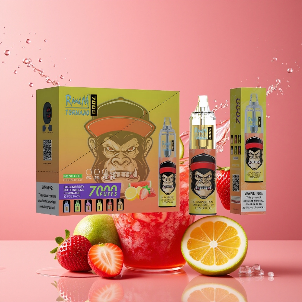 Suomi tukku RandM Fumot Tornado 7000 Puffs 14ML 850MAH Mesh Coil Type-C Disposable Vape Mansikka-Arbuusi-Limonadi