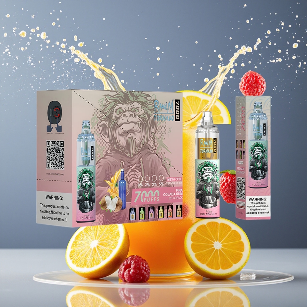 Suomi tukku RandM Fumot Tornado 7000 Puffs 14ML 850MAH Mesh Coil Type-C Pina Colada Rum -Säätöventtiili