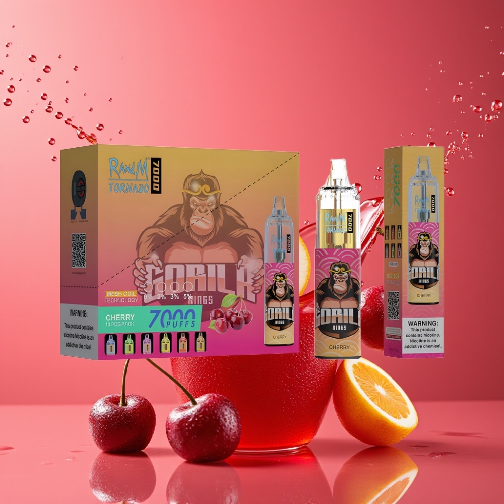 Suomi tukku RandM Fumot Tornado 7000 Puffs 14ML Disposable Vape Kirsikka Mesh Coil Type-C RGB Light Air-Adjustable
