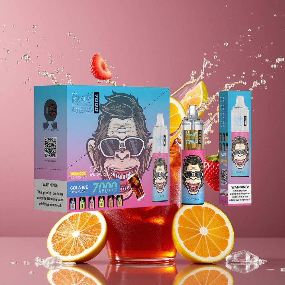 Suomi tukku RandM Fumot Tornado 7000 Puffs 14ML E-liquid 850MAH Mesh Coil Disposable Vape Cola-Ice