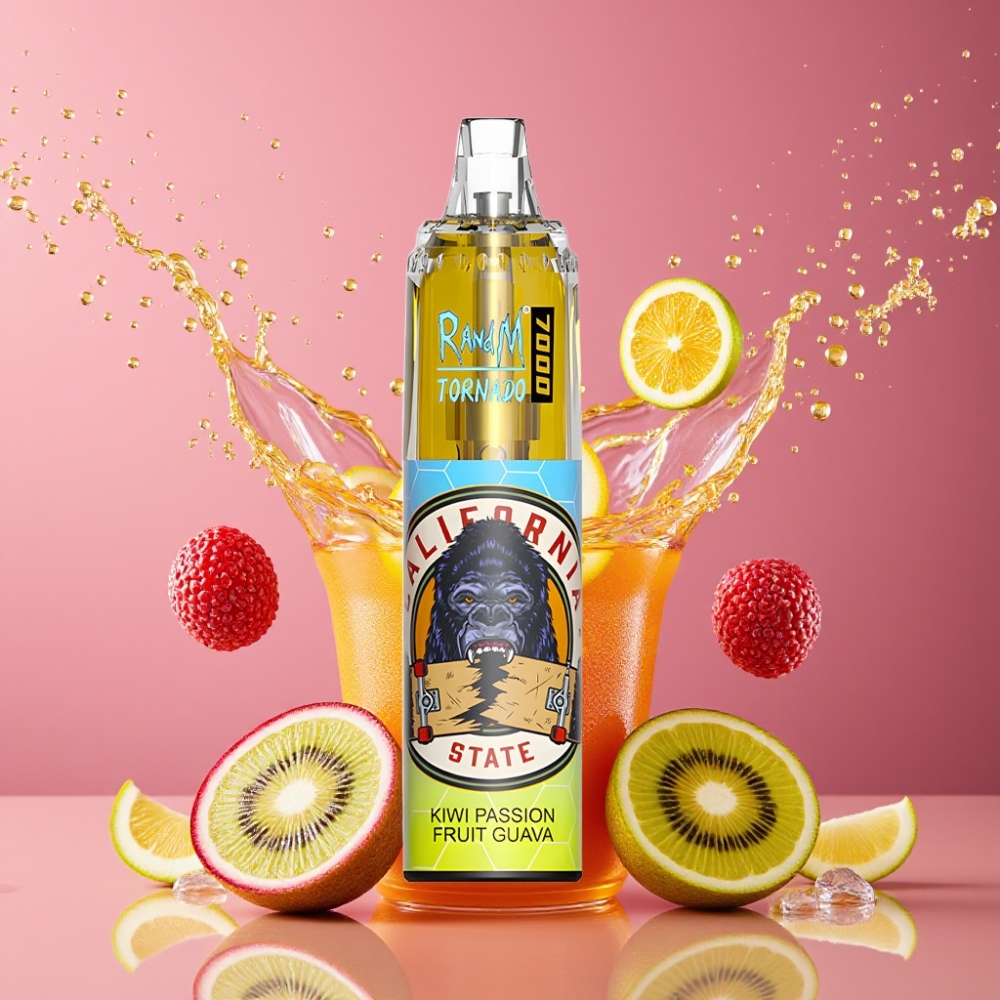 Suomi tukku RandM Fumot Tornado 7000 Puffs 14ML E-liquid 850MAH Mesh Coil Type-C RGB Air-Adjustable Disposable Vape Kiivi-Passionhedelmä-Guava