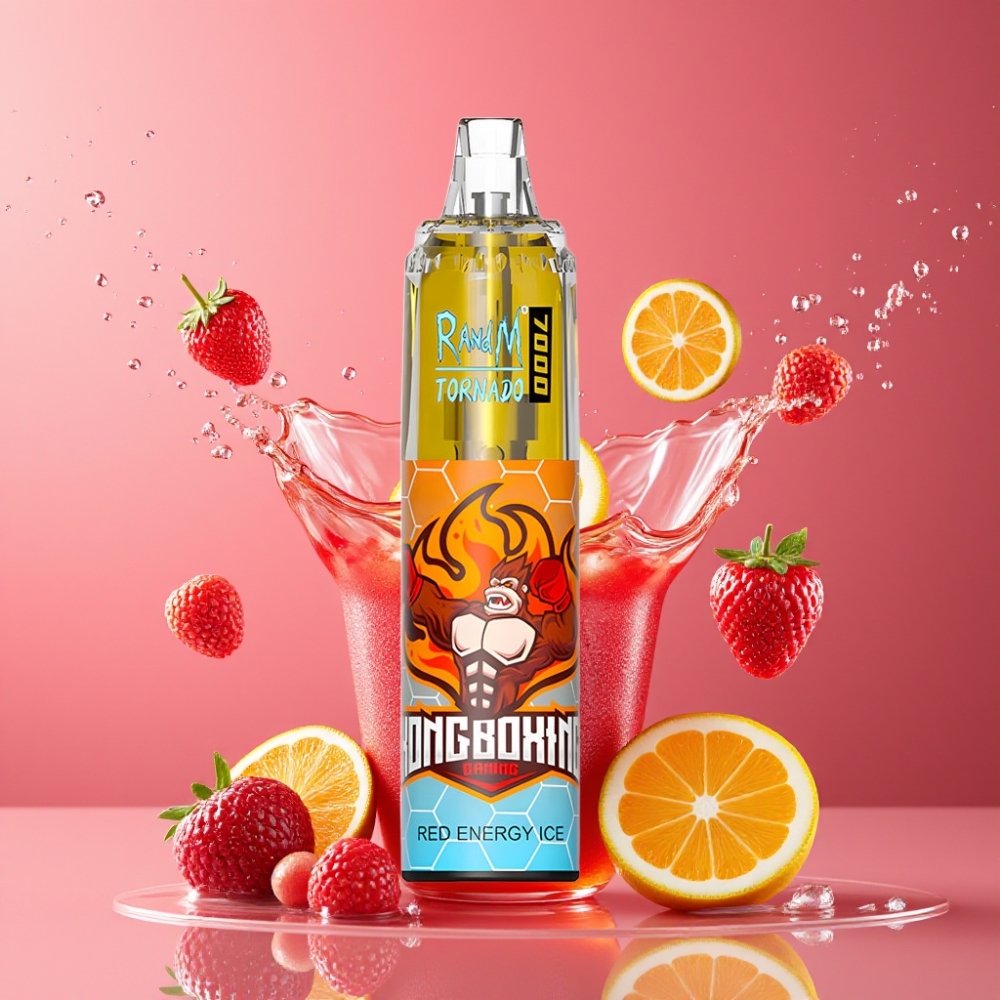 Suomi tukku RandM Fumot Tornado 7000 Puffs 14ML E-liquid 850MAH Mesh Coil Type-C RGB Air-Adjustable Disposable Vape Punainen Energia Jää