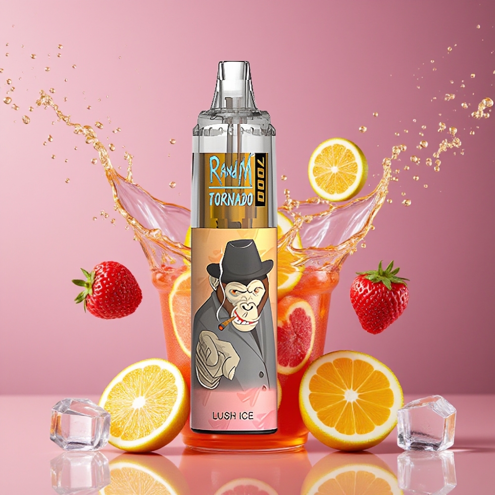 Suomi tukku RandM Fumot Tornado 7000 Puffs 14 ML E-liquid 850 MAH Battery Mesh Coil Type-C Port RGB Light Air-Adjustable Disposable Vape Lush Ice
