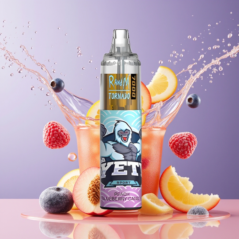 Suomi tukku RandM Fumot Tornado 7000 Puffs 14 ML E-liquid 850 MAH Battery Mesh Coil Type-C Port RGB Light Air-Adjustable Persikka Mustikka Karkki Disposable Vape