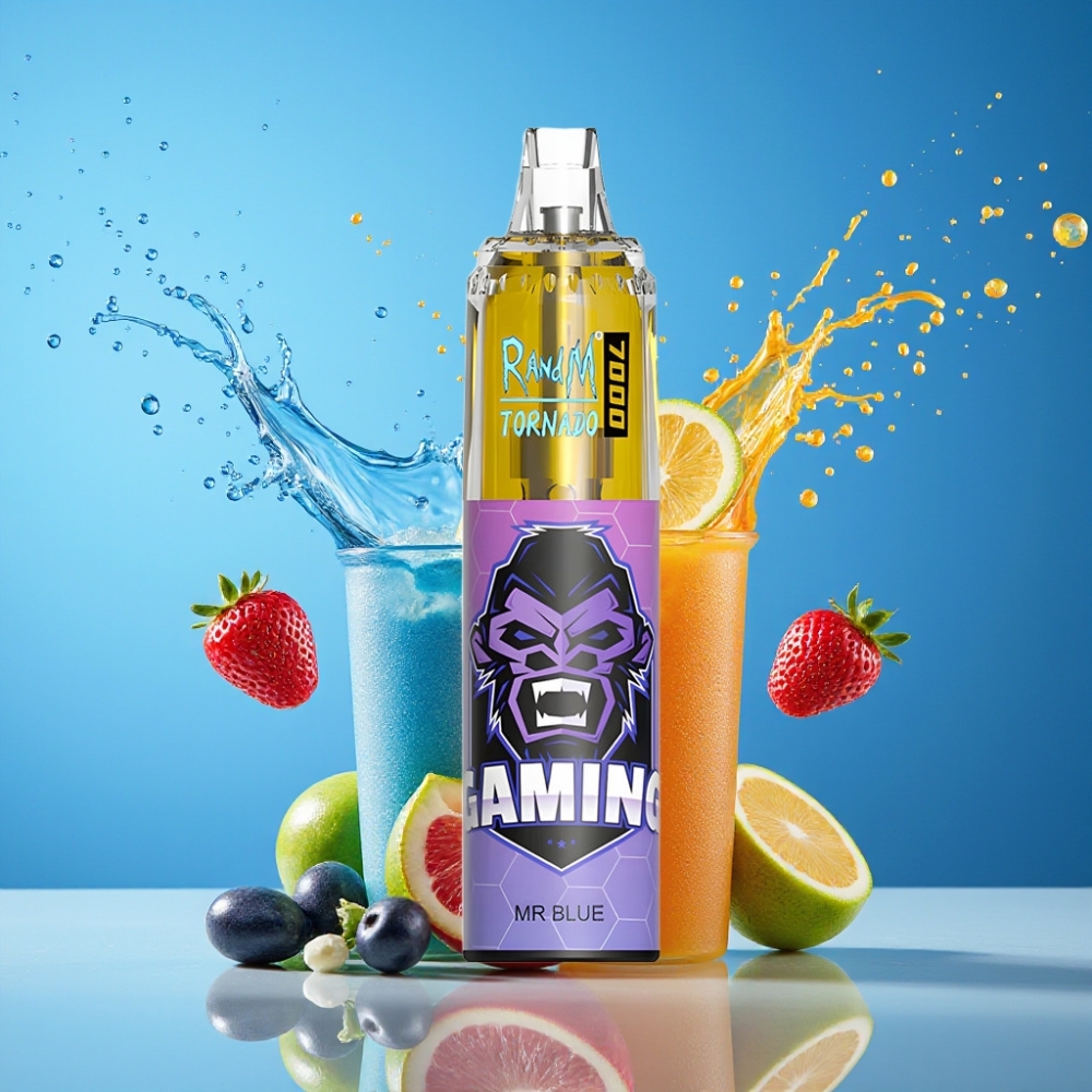 Suomi tukku RandM Fumot Tornado 7000 Puffs 14 ML E-liquid 850 MAH Battery Type-C Port RGB Light Air-Adjustable Disposable Vape Dr. Blue