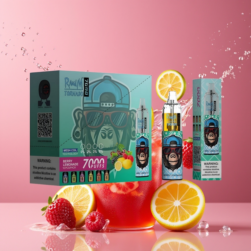 Suomi tukku RandM Fumot Tornado 7000 Puffs Disposable Vape 14ML E-liquid 850MAH Battery Mesh Coil Berry Lemonade (Marja-Limonadi)