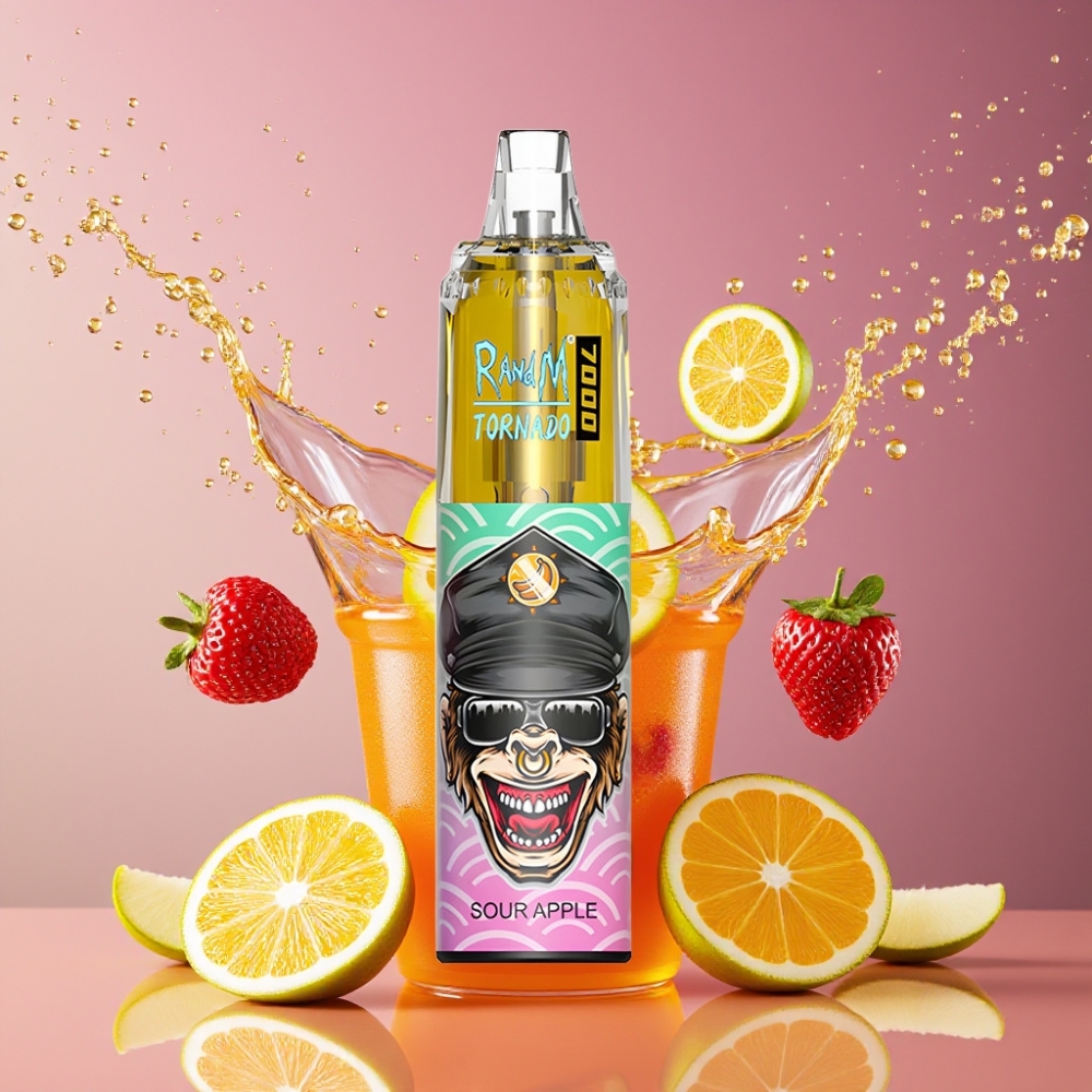 Suomi tukku RandM Fumot Tornado 7000 Puffs Disposable Vape – 14 ML E-liquid, 850 MAH Akku, RGB-valo, Hapan Omena