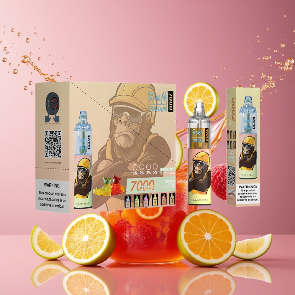 Suomi tukku RandM Fumot Tornado 7000 Puffs Disposable Vape 14 ML E-liquid 850 MAH Battery Gummy Bear