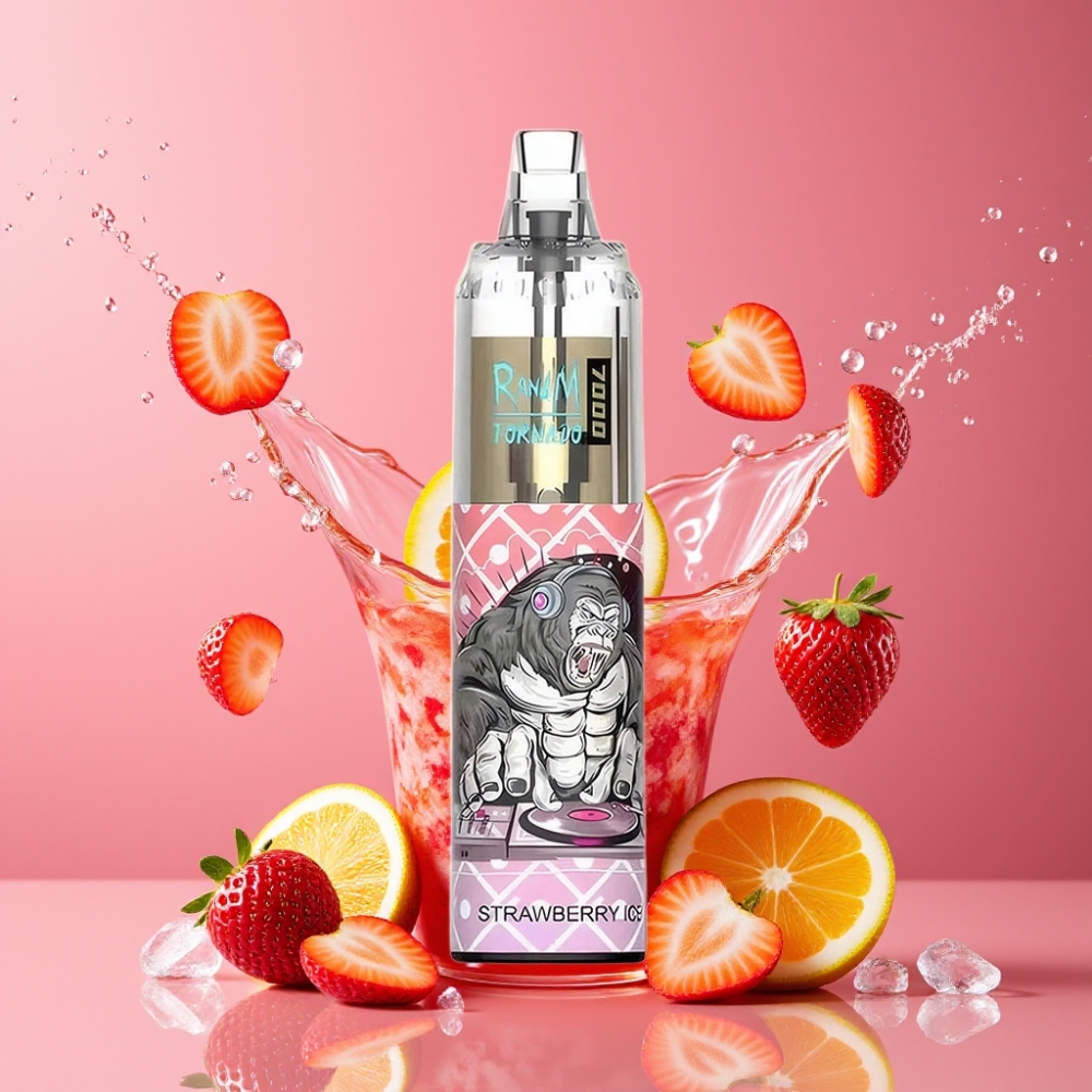 Suomi tukku - RandM Fumot Tornado 7000 Puffs Disposable Vape Mansikkajää 14ML E-liquid 850MAH Mesh Coil Type-C RGB Air-Adjustable