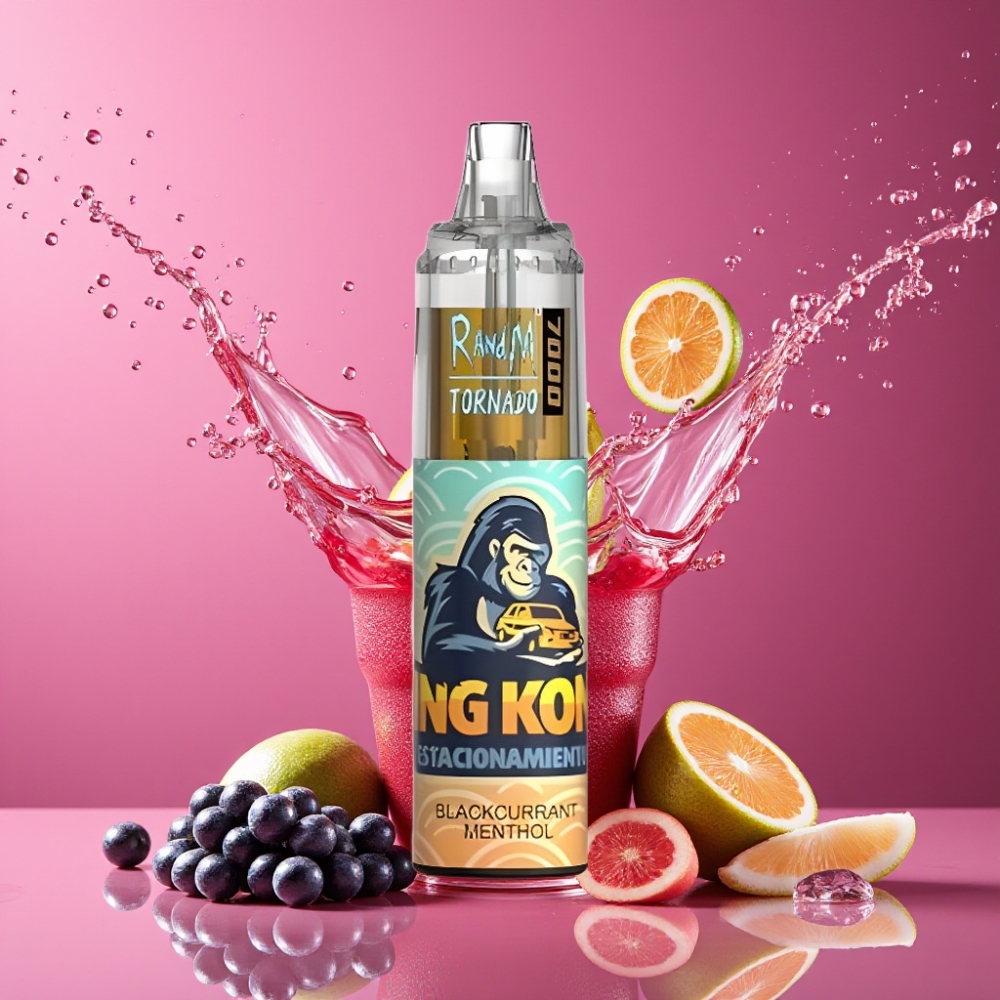 Suomi tukku RandM Fumot Tornado 7000 Puffs Disposable Vape Mustaherukka Menthol - 14ML E-liquid, 850MAH, Mesh Coil, Type-C, RGB Light, Air-Adjustable