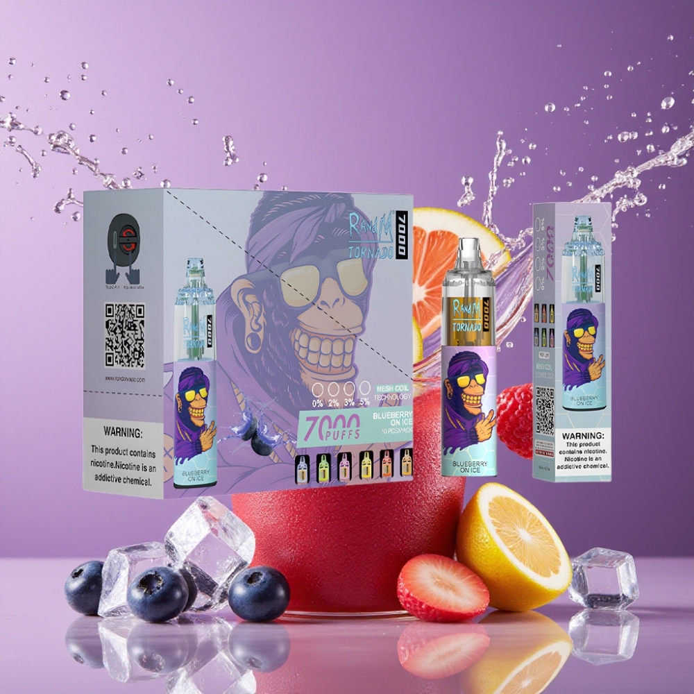 Suomi tukku RandM Fumot Tornado 7000 Puffs Disposable Vape Mustikka Jää (14ML, 850MAH, Mesh Coil)
