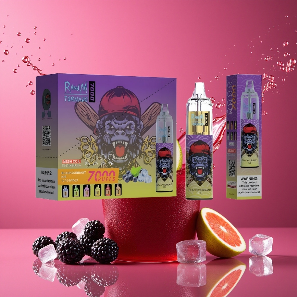 Suomi tukku - RandM Fumot Tornado 7000 Puffs Disposable Vape (Mustikkajää) - 14 ML E-liquid, 850 MAH Battery, Mesh Coil, Type-C Port, RGB Light, Air-Adjustable