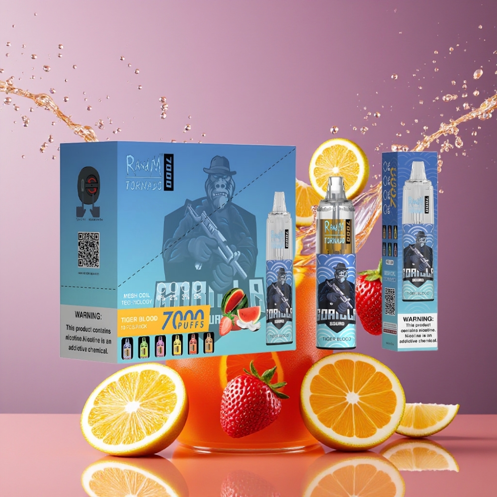 Suomi tukku RandM Fumot Tornado 7000 Puffs Disposable Vape Tiikeriveri – 14ML E-liuos, 850MAH Akku, Mesh Käämi, Type-C, RGB-Valo