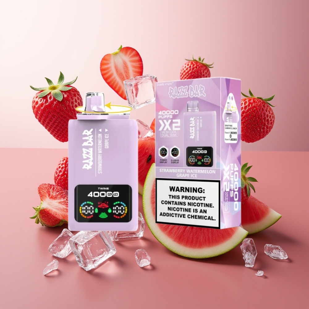 Suomi tukku Razz Bar 40000 Puffs Kertakäyttöinen Vape Mansikka-Arbuusi-Viinirypäle Jää, Power Screen Display, 1.0Ω 2 Mesh Coil, Type-C Port