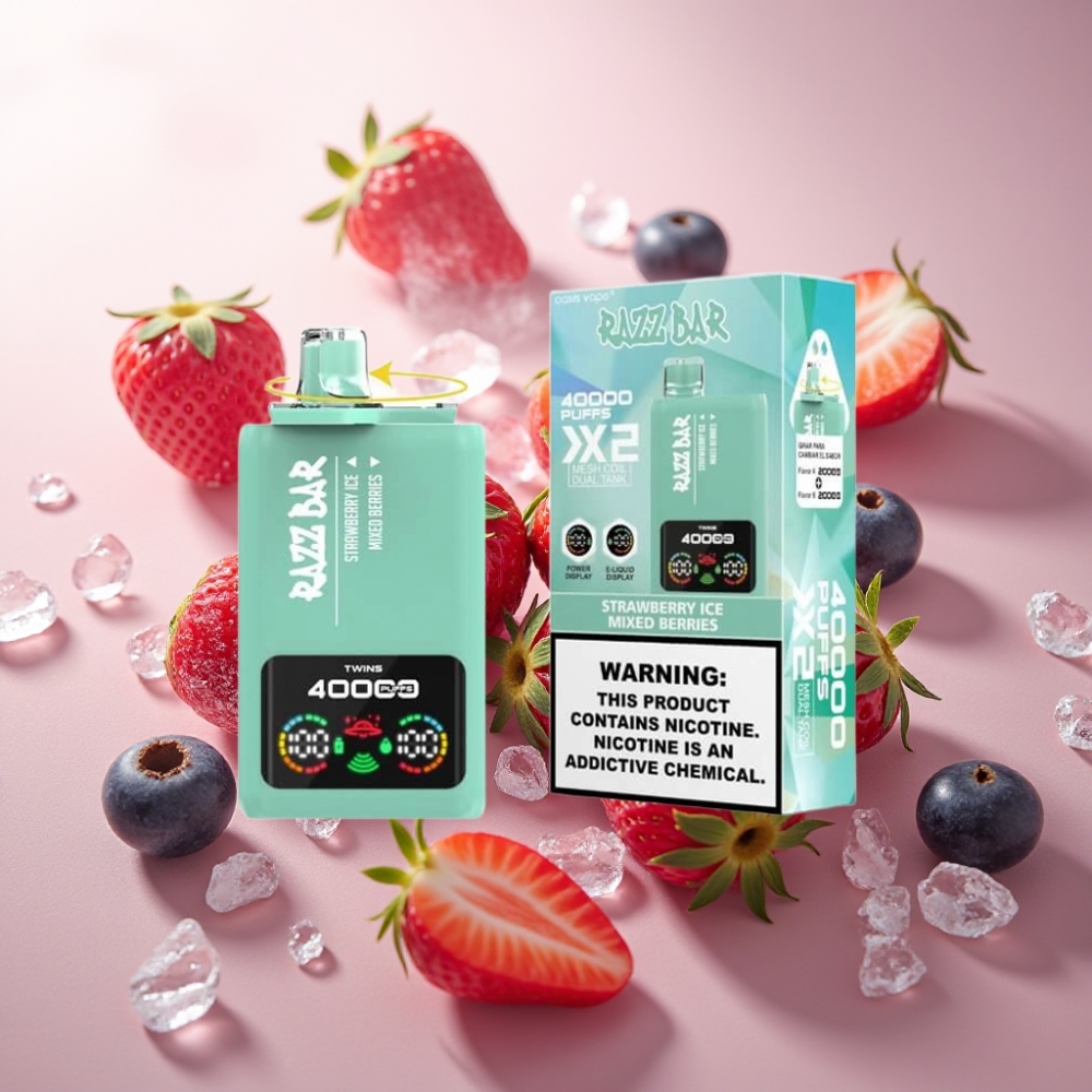 Suomi tukku Razz Bar 40000 Puffs Kertakäyttöinen Vape Mansikka-Jää & Sekalaiset Marjat – Power Screen Display, 1.0Ω 2 Mesh Coil, Type-C Lataus