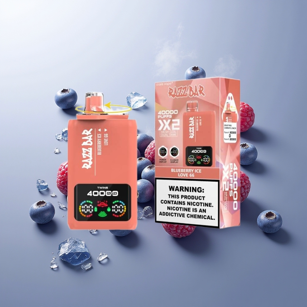 Suomi tukku Razz Bar 40000 Puffs Kertakäyttöinen Vape Mustikka-Jää & Love 66, Power Screen Display, 1.0Ω 2 Mesh Coil, 650mAh Type-C, 2%/5% Nikotiinia