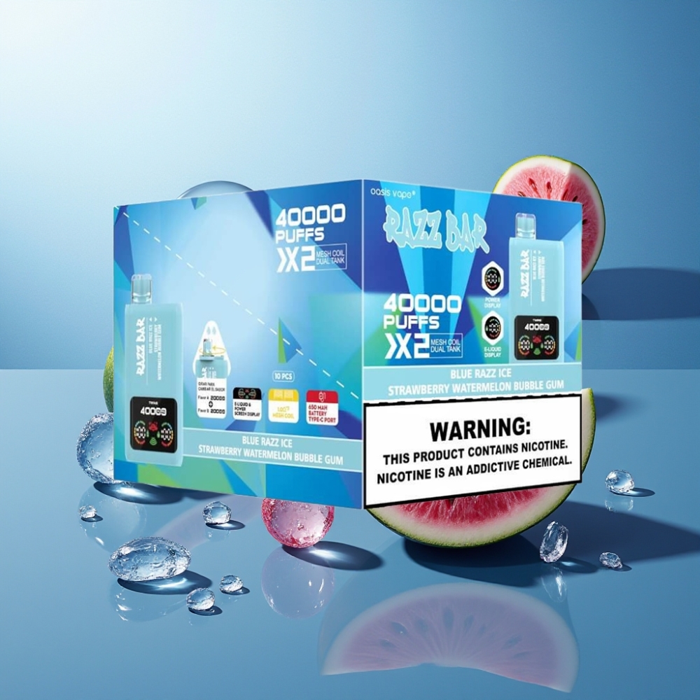 Suomi tukku Razz Bar 40000 Puffs Kertakäyttöinen Vape Sininen Vadelma-Jää & Mansikka-Vesimeloni Purukumi, Näyttö, 1.0Ω 2 Mesh Coil, 650 mAh Type-C