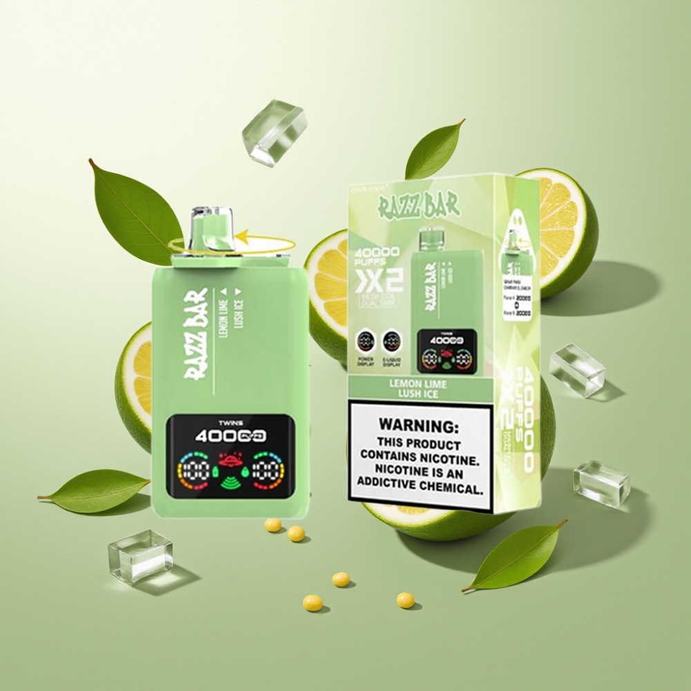 Suomi tukku Razz Bar 40000 Puffs Kertakäyttöinen Vape Sitruuna-Lime & Jäinen Mansikka 1.0Ω 2 Mesh Coil 650mAh Type-C 2%/5% Nikotiinia Power Screen Display