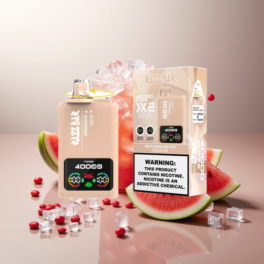 Suomi tukku Razz Bar 40000 Puffs Kertakäyttöinen Vape Vesimeloni Jää & Cola Jää – 1.0Ω 2 Mesh Coil, 650mAh Type-C, 2%/5% Nikotiinia