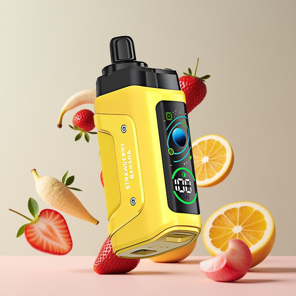 Suomi tukku Razz Bar 45000 Puffs Kertakäyttöinen Vape Mansikka-Banaani, 1.0 Ohm Mesh Coil, Type-C Ladattava, 20 mg/ml Nikotiinia