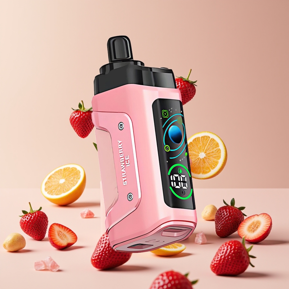 Suomi tukku Razz Bar 45000 Puffs Kertakäyttöinen Vape Mansikkajää, 1.0 Ohm Mesh Coil, Type-C Ladataan, 20 mg/ml Nikotiinia