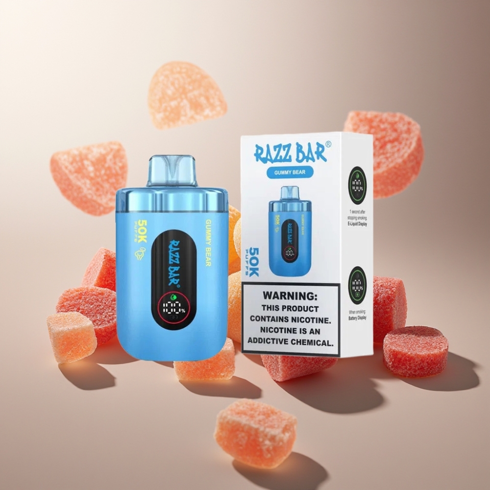 Suomi tukku Razz Bar 50K Puffs Kertakäyttöinen Vape 50000 Puffs 1.0 Ohm Mesh Coil 650mAh Type-C Karkki Karhu