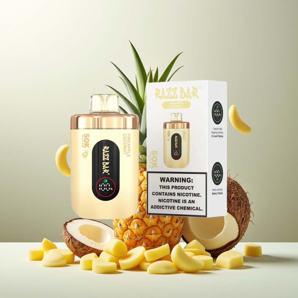 Suomi tukku Razz Bar 50K Puffs Kertakäyttöinen Vape Ananas-Kookos 50000 Puffs 650mAh Type-C 2% Nikotiinia