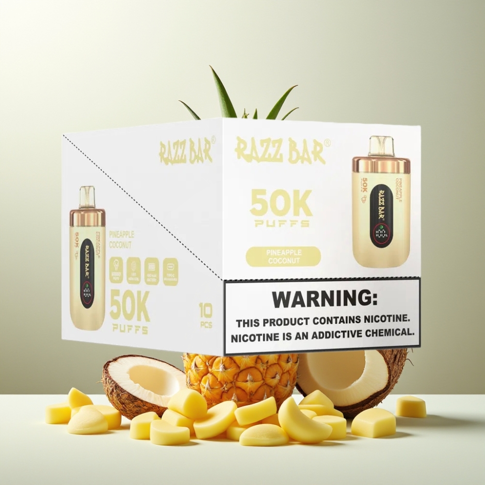Suomi tukku Razz Bar 50K Puffs Kertakäyttöinen Vape Ananas-Kookos 50000 Puffs 650mAh Type-C 2% Nikotiinia
