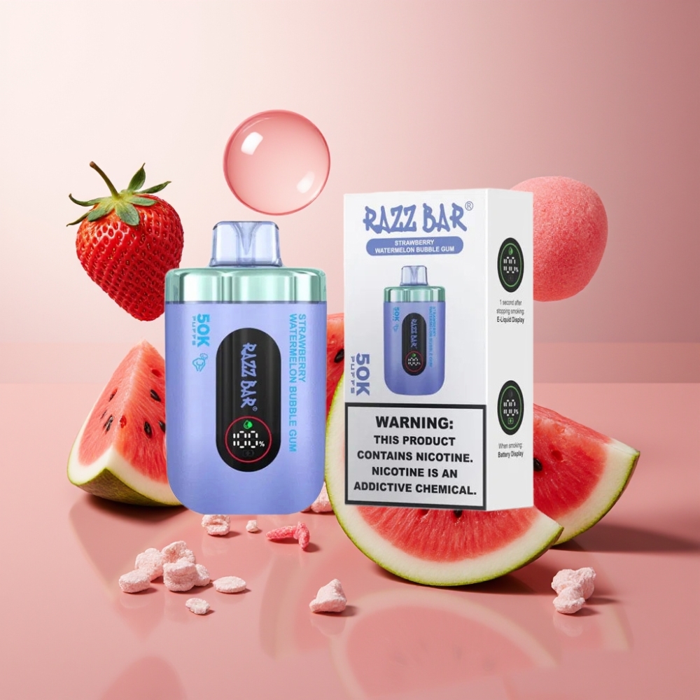 Suomi tukku Razz Bar 50K Puffs Kertakäyttöinen Vape Mansikka-Arbuusi-Kuplakumi 50000 Puffs Type-C 650mAh 2% Nikotiinia