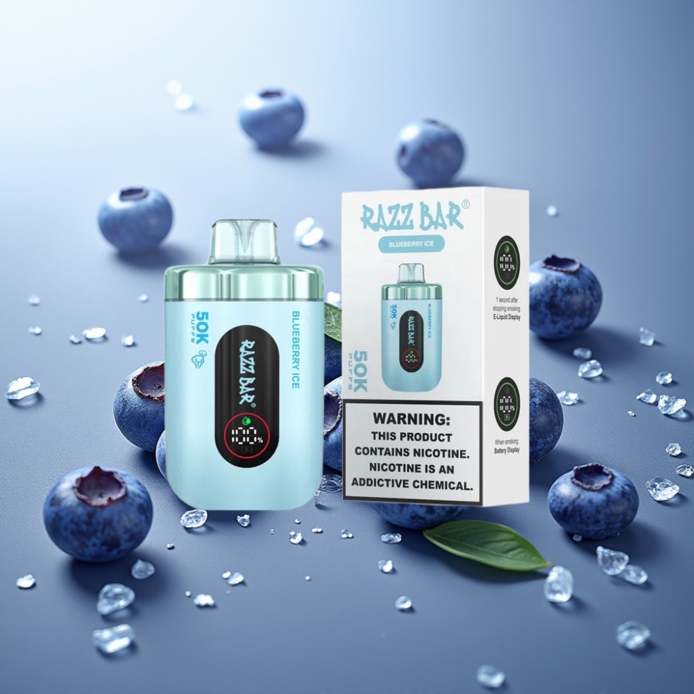 Suomi tukku Razz Bar 50K Puffs Kertakäyttöinen Vape Mustikka-Jää, 50000 Puffs, 1.0 Ohm Mesh, Type-C