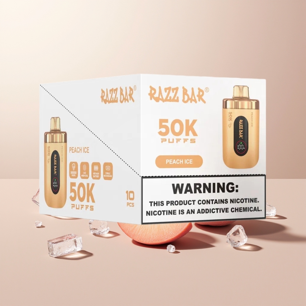 Suomi tukku Razz Bar 50K Puffs Kertakäyttöinen Vape Persikka-Jää 50000 Tupaa, 1.0 Ohm Mesh, Type-C Ladata