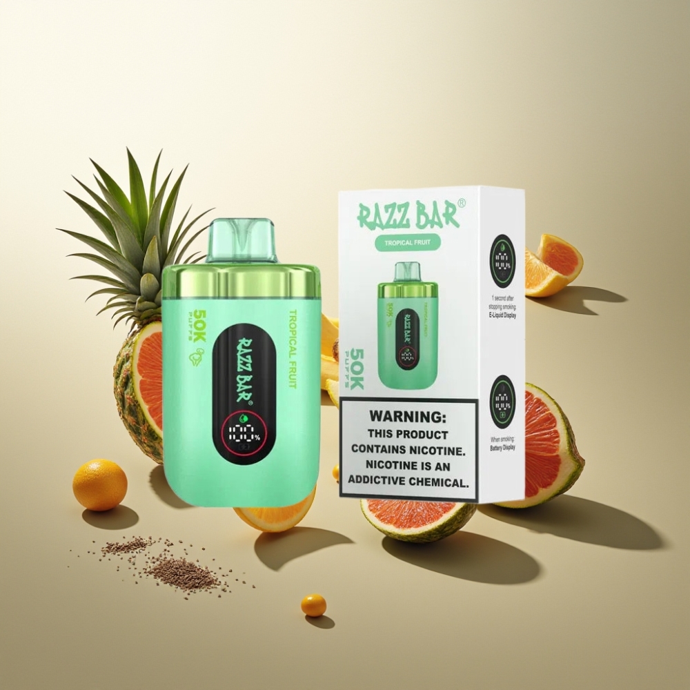 Suomi tukku Razz Bar 50K Puffs Kertakäyttöinen Vape Trooppiset Hedelmät – 50000 Tupaa, 1.0 Ohm Mesh, Type-C Ladata