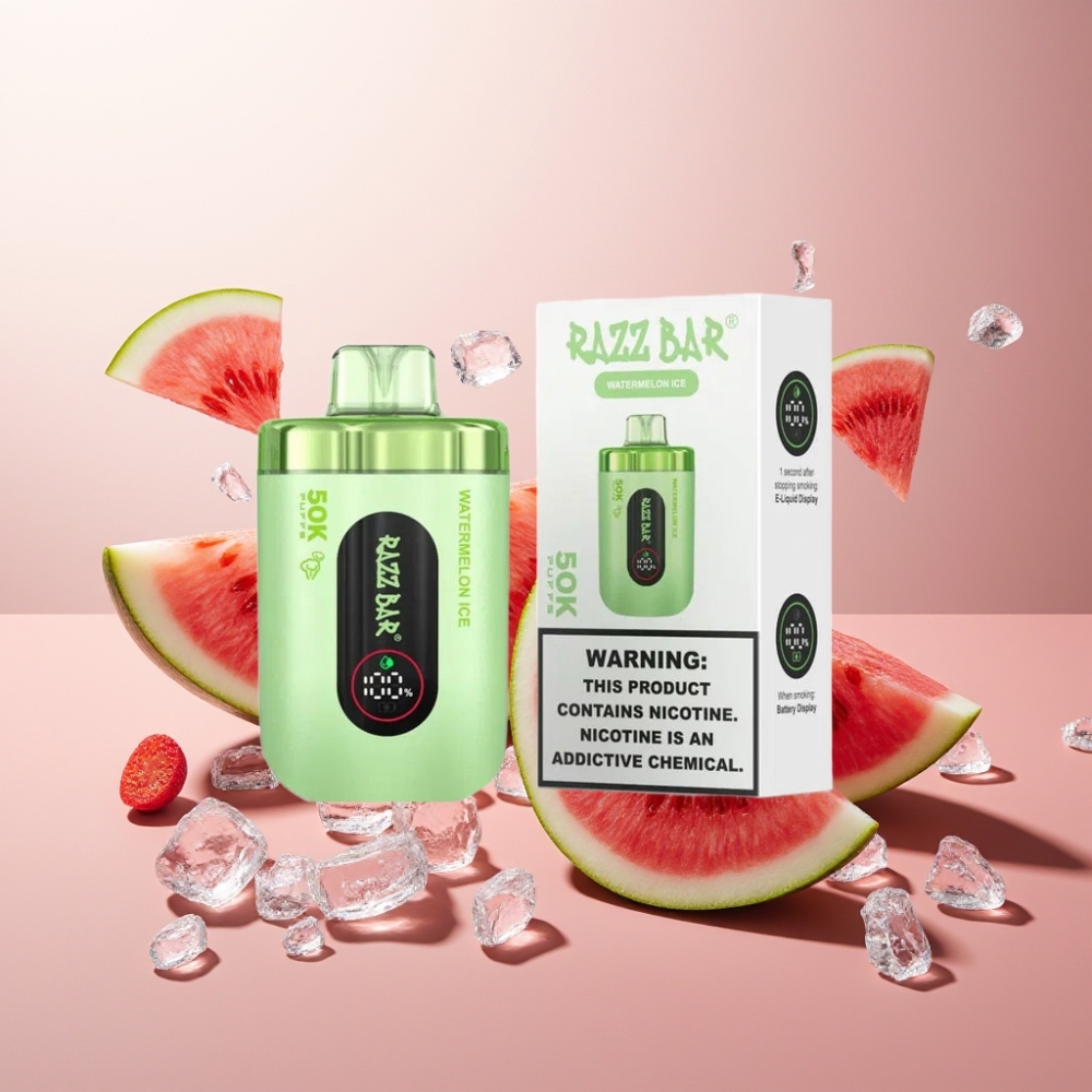 Suomi tukku Razz Bar 50K Puffs Kertakäyttöinen Vape Vesimeloni-Jää 50000 Puffs, 1.0 Ohm Mesh Coil, Type-C Ladata