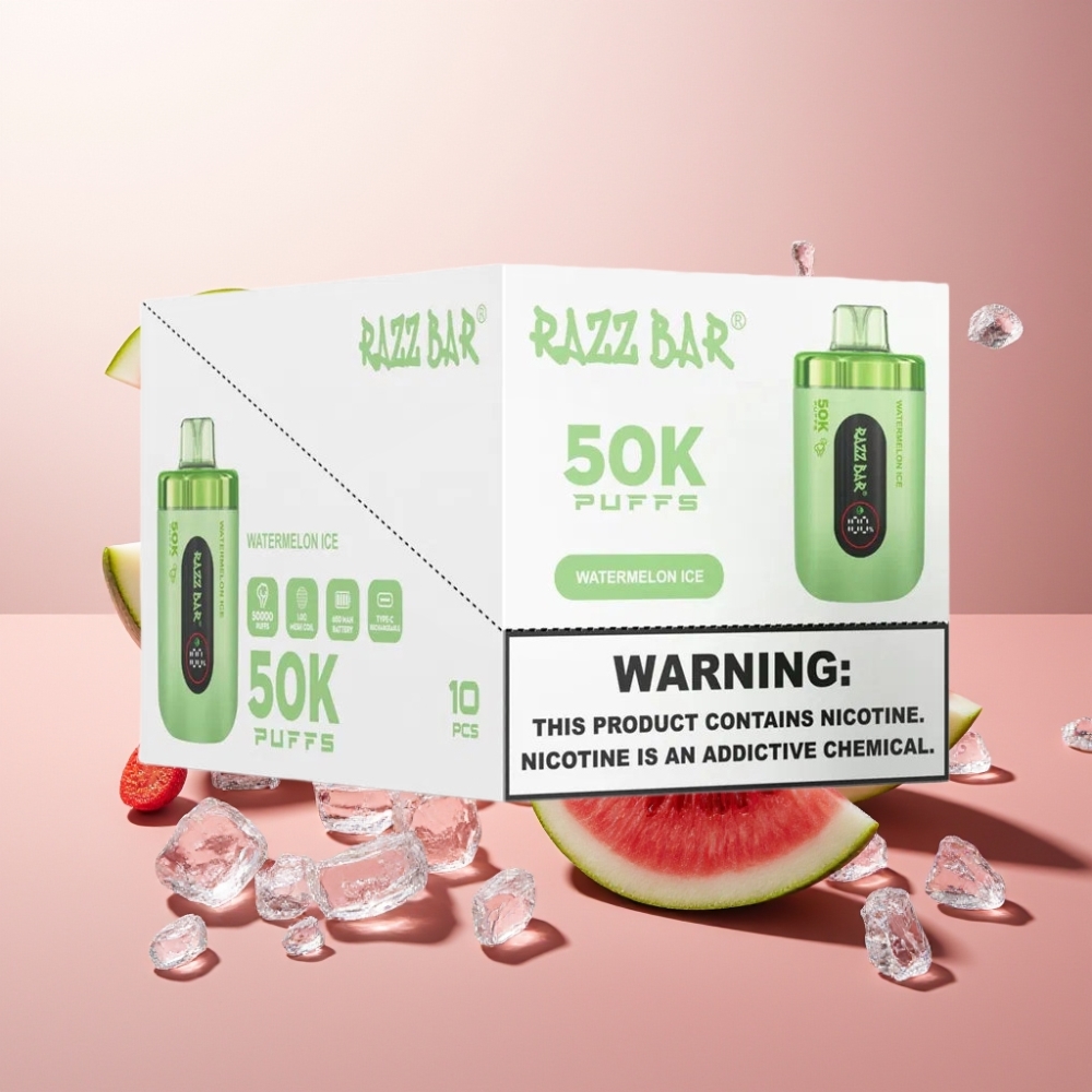 Suomi tukku Razz Bar 50K Puffs Kertakäyttöinen Vape Vesimeloni-Jää 50000 Puffs, 1.0 Ohm Mesh Coil, Type-C Ladata