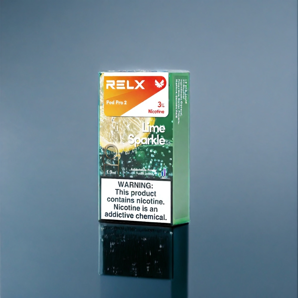 RELX Pod Pro 2 Suomi Tukku - Lime Sparkle, 600 Puffs, 1.9ml, 3%/5% Nikotiinia, 2/3 Pussua Pakkauksessa, 3 Jännitemuokkausta (Eco/Smooth/Boost)