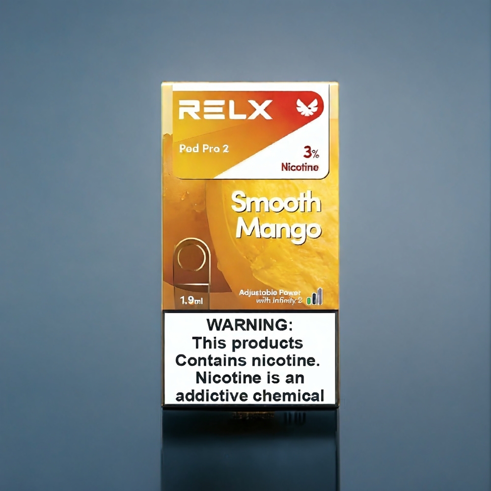 Suomi tukku RELX Pod Pro 2 - Mango Smooth 3% & 5% Nikotiinia, 600 Puffs, 1.9ml, 2/3 Pods/Pack, 3 Voltage Modes