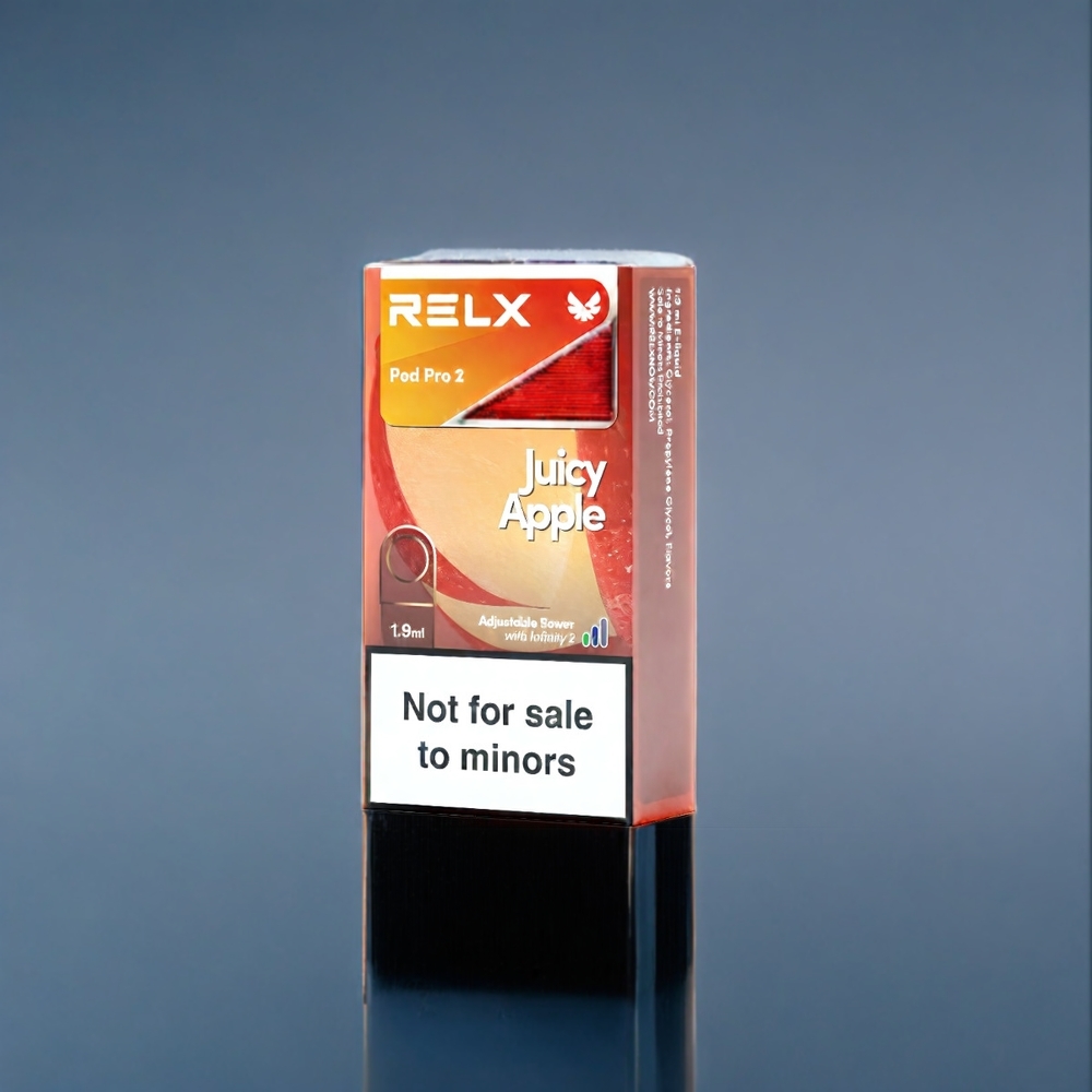 Suomi tukku RELX Pod Pro 2 Vape Mehevä Omena – 3%/5% Nikotiini, 600 puffs, 1.9ml, 2/3 pussia/pakkaus, 3 jännitemuutosta (Eco Mode 5.5W, Smooth Mode 6.5W, Boost Mode 8W)