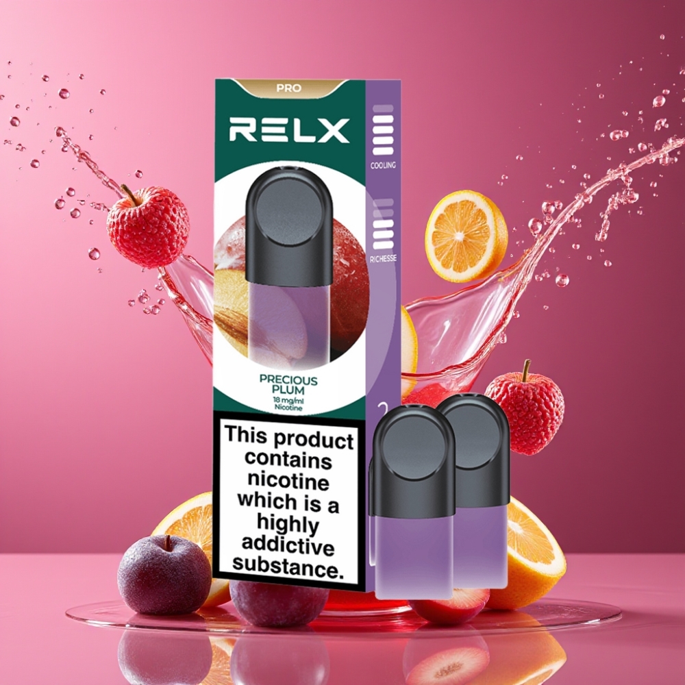 Suomi tukku RELX Pod Pro Vape Device - 1.8% Nikotiinia, 1.9 ml Nestettä, Sujuva Maku & Täyteläinen Höyry (Arvokas Luumu)