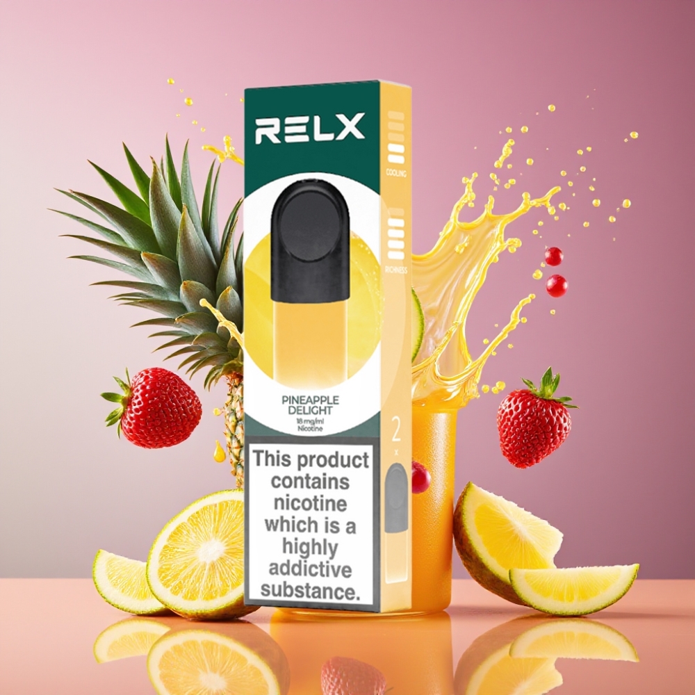 Suomi tukku RELX Pod Pro Vape Device Ananas Ilo – 1.8% Nikotiinia, 1.9 ml Neste, Erinomainen Maku & Super Sulava Kokemus – Mukava Lämpötila, Runsas Höyry