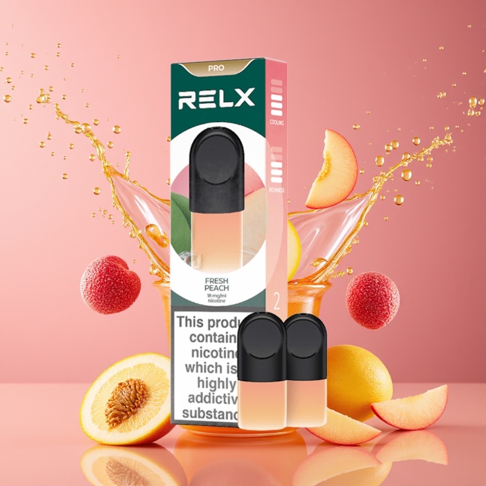 Suomi tukku RELX Pod Pro Vape Device Fresh Peach – 1.8% Nicotine, 1.9 ml Pod, Great Taste & Super Smooth Experience