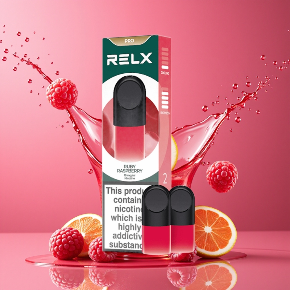 Suomi tukku RELX Pod Pro Vape Device Ruby Raspberry – 1.8% Nikotiinia, 1.9 ml Neste, Täydellinen Maku & Sulava Kokemus