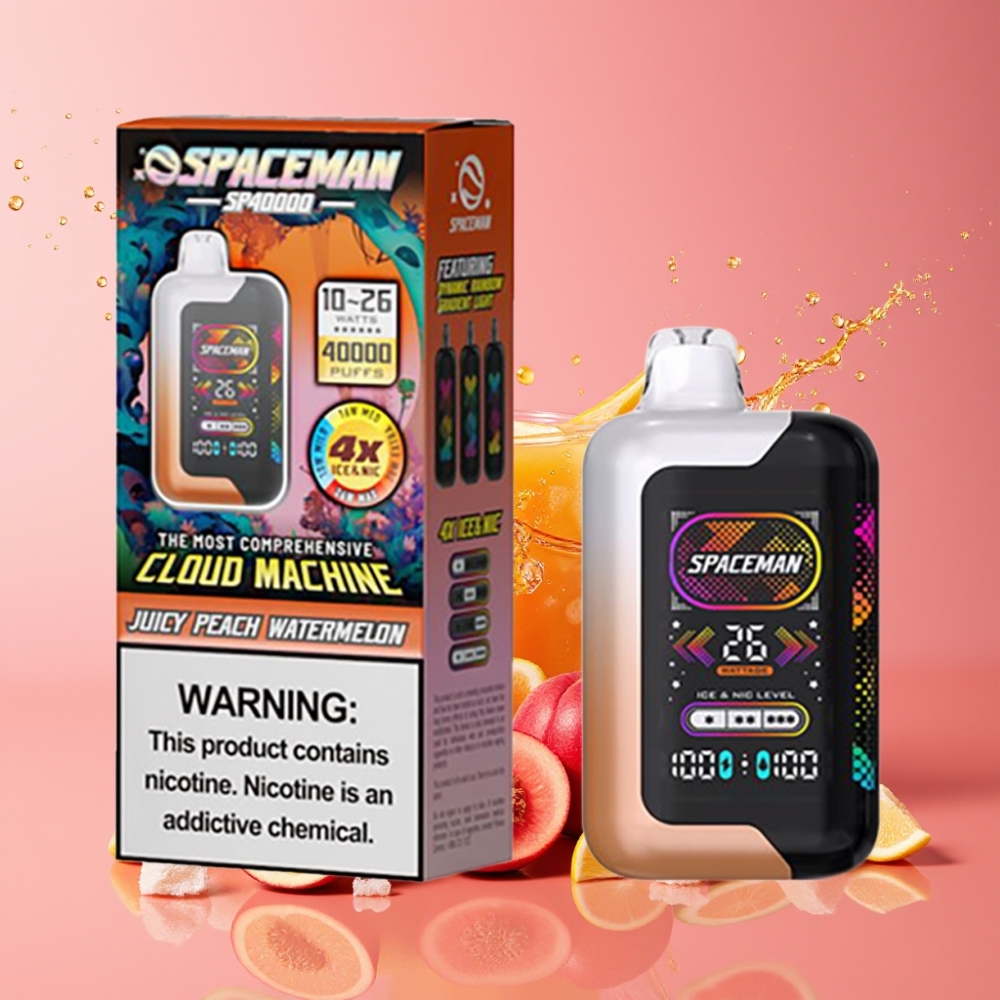 Suomi tukku SPACEMAN SP40000 Disposable Vape 20ml Juicy Peach Watermelon 1000mAh Battery 50mg/ml Nicotine