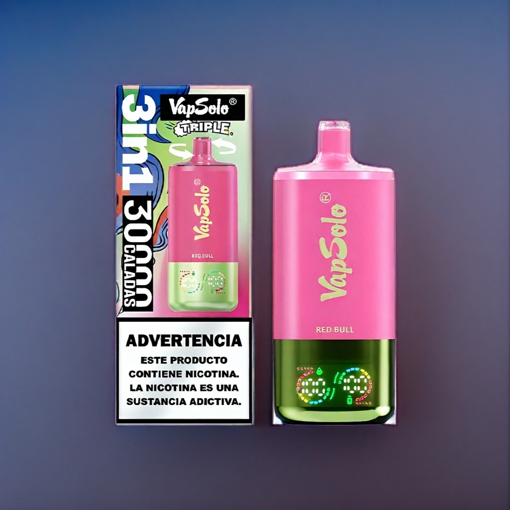 Suomi tukku VapSolo Tripe 30000 Puffs Red Bull - 40ml E-Liquid, 3 Oil Tanks, Type-C Charging
