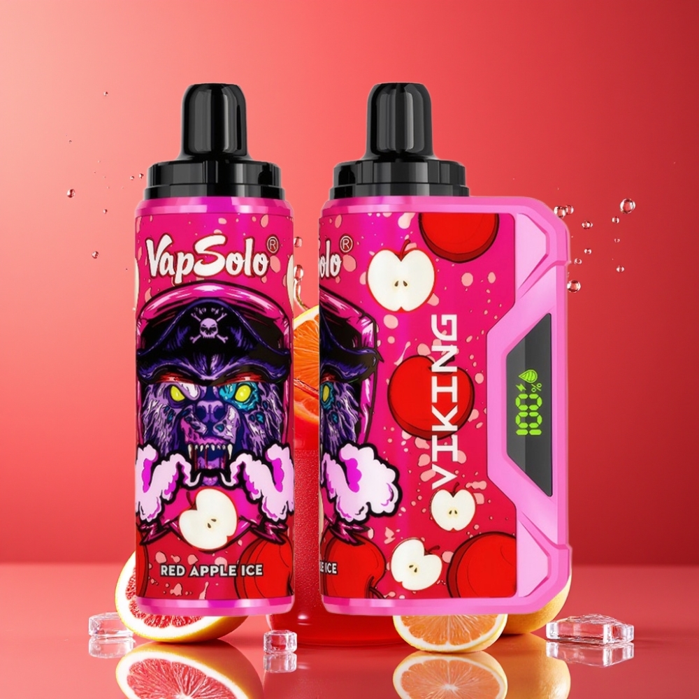Suomi tukku VapSolo VIKING 12000 Puffs Disposable Vape Punainen Omena Jää 22ml 20mg/50mg Type-C LED-näyttö
